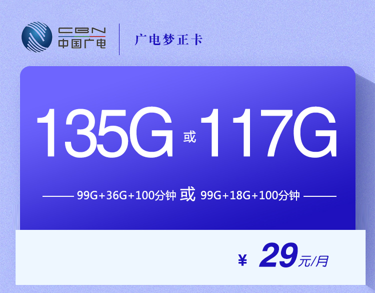 2024广电梦正卡【29元135G或117G】