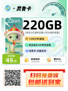 移动灵鲁卡  49元20G通用+200G省内+1500分钟